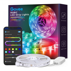 Govee 5m RGBIC LED Strip, Bluetooth Rainbow LED Room Lights, App Control and Control Box, Music and Scene Mode, 16 Million DIY Colors for Party, Bar, Room, PC Gaming