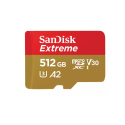 SanDisk 512GB Extreme microSD UHS I Card for 4K Video on Smartphones, Action Cams & Drones 190MB/s Read, 130MB/s Write, SDSQXAV 512G GN6MN, Red/Gold