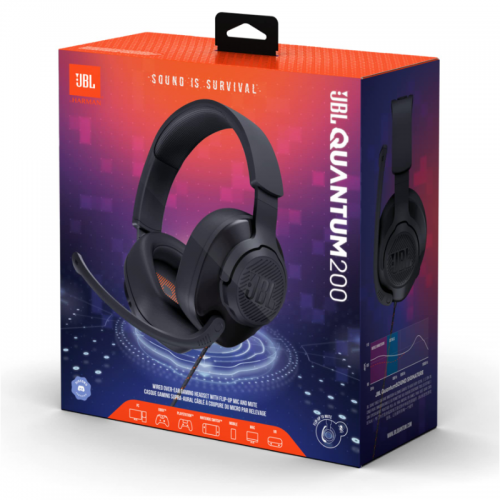 JBL Quantum 200 Wired Over-Ear Gaming Headphones, Voice-Focus Flip-Up Mic, QuantumSOUND Realistic Soundstage, Lightweight Headband, Memory-Foam Ear Cushion, PC and Gaming Consoles Compatible - Black