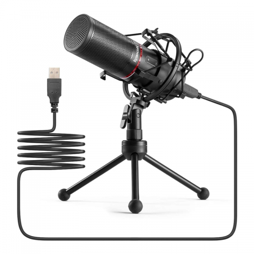 Redragon GM300 USB Gaming Microphone, Computer PC Laptop Condenser Mic with Tripod Stand, Pop Filter, Shock Mount, Volume Control/Mute Button, for Streaming/Podcast/Studio Recording/YouTube/Skype