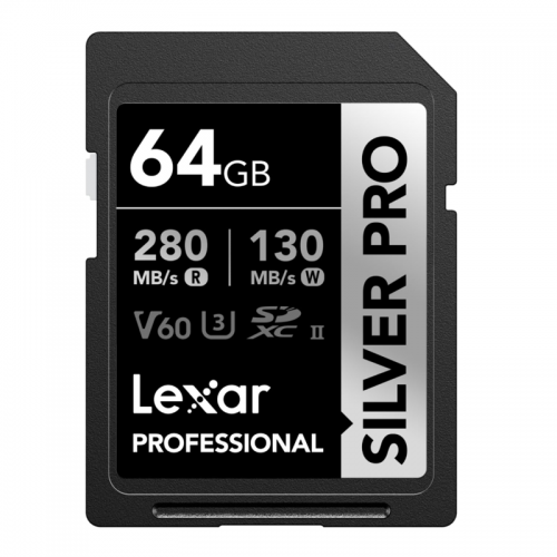 Lexar Silver Pro SD Card 64GB, UHS-II Memory Card, V60, U3, C10, SDXC Card, Up To 280MB/s Read, for Professional Photographer, Videographer, Enthusiast (LSDSIPR064G-BNNAA)