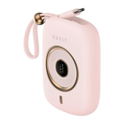 Havit PB5214 Mini Modern Power bank 10000mah PD35W With Built in Type c Cable Pink Havit PB5214 Mini Modern Power bank 10000mah PD35W With Built in Type c Cable Pink