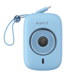 Havit PB5214 Mini Modern Power bank 10000mah PD35W With Built in Type c Cable Sky Blue Havit PB5214 Mini Modern Power bank 10000mah PD35W With Built in Type c Cable Sky Blue