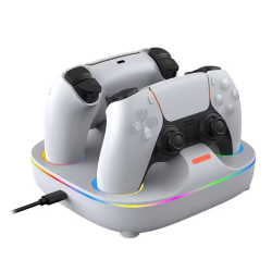 Dobe TP5-35115 Charging Base Dual Charger Color Lighting Effect For PS5 Controller - White