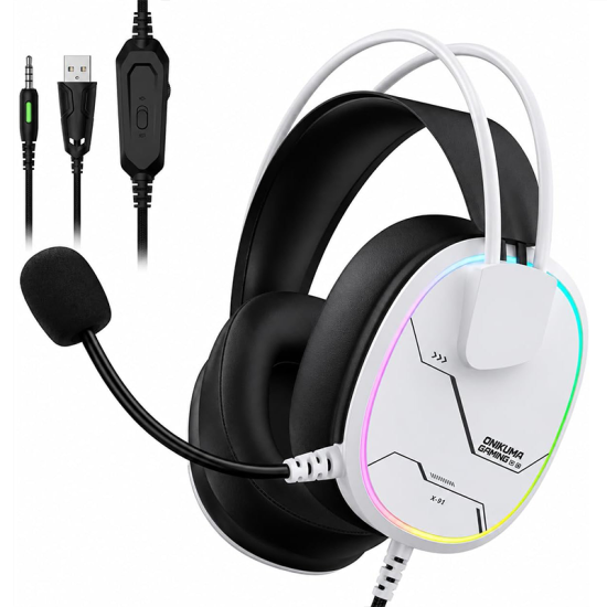 ONIKUMA X91 RGB Wired Gaming Headset with 50mm Drivers & Noise-Reducing Microphone – White ONIKUMA X91 RGB Wired Gaming Headset with 50mm Drivers & Noise-Reducing Microphone – White