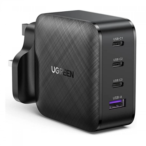 UGREEN 4 Ports USB C GaN Charger Plug Type C PD 65W QC 3.0 Fast Wall Mains Power Delivery Adapter Compatible with Laptops, MacBook Pro Air, iPad, iPhone,Samsung, Huawei, Oneplus, Xiaomi, Dell, Lenovo
