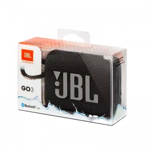 JBL Go 3 Portable Waterproof Speaker with JBL Pro Sound, Powerful Audio, Punchy Bass, Ultra-Compact Size, Dustproof, Wireless Bluetooth Streaming, 5 Hours of Playtime - Black