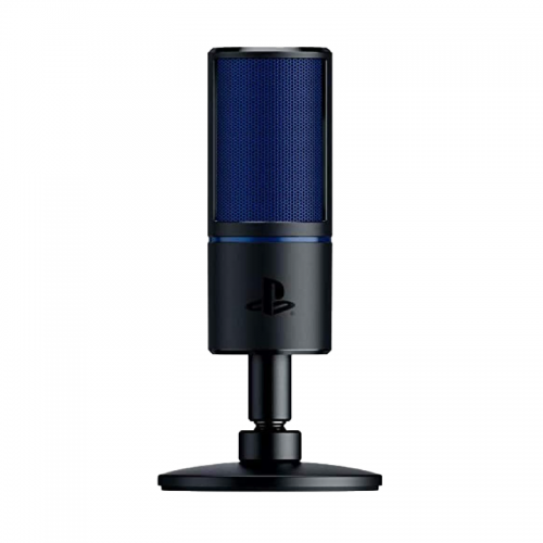 Razer Seiren X for PlayStation - USB Condenser Microphone for Streaming on the PS4 and PS5 (Compact with Shock Absorber, Supercardioid Recording Pattern, Mute Button) Black-Blue