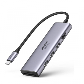 UGREEN 6-in-1 USB C Hub HDMI Adapter 4K 60Hz Type C to HDMI Converter, SD TF Card Reader, 3 USB 3.0 Ports Compatible for MacBook Air/Pro 2022/M1/2021/2020, iPad Pro,iPad Air 4,iPad mini 6, Galaxy S23U