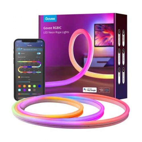 Govee Neon Rope Light, RGBIC Rope Lights with Music Sync, DIY Design and Lighting, Works with Alexa, Google Assistant, 10ft LED Strip Lights for Bedroom, Living Room, Gaming Decor
