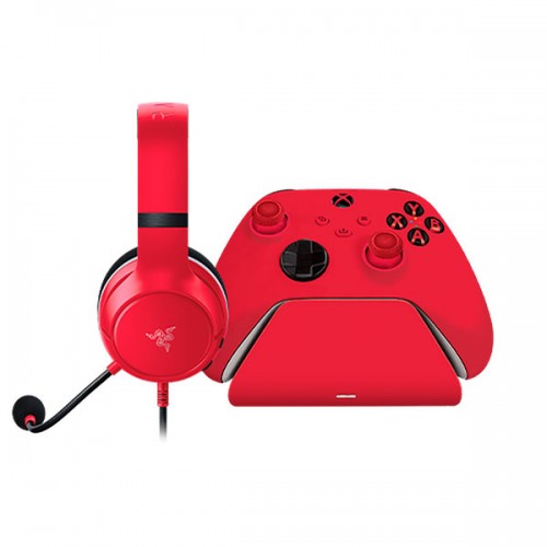 Razer Essential Duo Bundle for Xbox: Kaira X Wired Headset & Universal Quick Charging Stand for Xbox Controllers - Color Matches Official Xbox Series X|S Controllers (Sold Separately) - Pulse Red