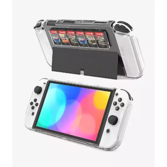 DOBE Protective Case for Switch OLED Model with Game Card Storage, Hard Plastic PC Cover for Nintendo Switch OLED Model Joycon Controller, Shockproof Protector with NS OLED Model (Transparent)