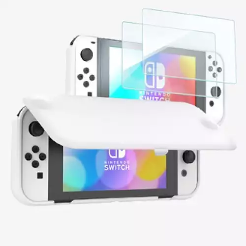 ProCase Flip Cover for Nintendo Switch OLED Model 2021 with 2 Screen Protectors, Switch OLED Protective Case with Magnetically Detachable Front Shell -White Visit the ProCase Store
