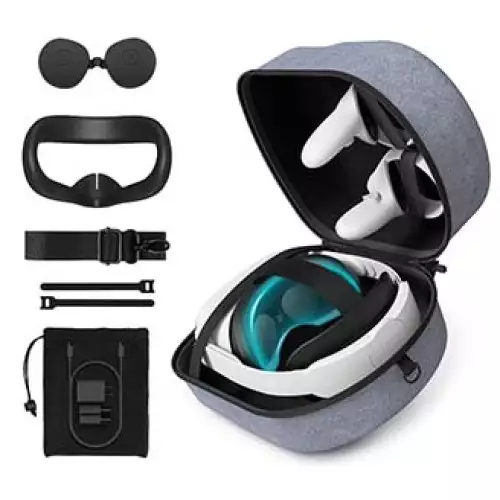 KIWI design Hard Carry Case for Quest 2 Includes Silicone Face Cover, Lens Protector, Backpack Strap, Magic Cable Ties, and Mesh Bag [Compatible with KIWI design Upgraded Elite Strap] [7 in 1]