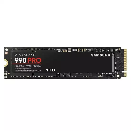 Samsung 990 PRO 1TB PCIe 4.0 (up to 7450 MB/s) NVMe M.2 (2280) Internal Solid State Drive (SSD) (MZ-V9P1T0BW) Samsung 990 PRO 1TB PCIe 4.0 (up to 7450 MB/s) NVMe M.2 (2280) Internal Solid State Drive (SSD) (MZ-V9P1T0BW)
