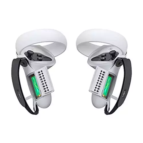 [Pro Version] KIWI design Controller Grip Cover with Battery Door Compatible with Quest 2 (Black+Light Grey 1 Pair)