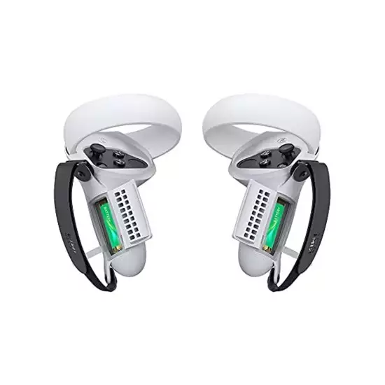 [Pro Version] KIWI design Controller Grip Cover with Battery Door Compatible with Quest 2 (Black+Light Grey 1 Pair)