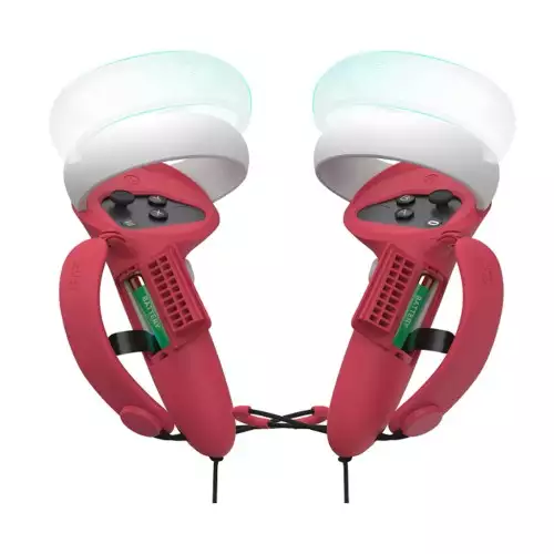 KIWI design Controller Grips Cover with Battery Opening, Adjustable with Knuckle Straps, Suitable for Large Hands Compatible with Quest 2 (Red)