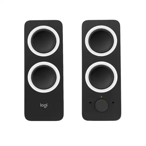 Logitech Z200 PC Speakers, Stereo Sound, 10 Watts Peak Power, 2 x 3.5mm Inputs, Headphone Jack, Adjustable Bass, Volume Controls, PC/TV/Smartphone/Tablet - Black