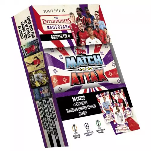 Topps Match Attax 24/25 - Booster Tin - Magicians - contains 28 Match Attax cards plus 3 exclusive 'Magician' LE's - Phil Foden, Florian Wirtz and Vini Jr!