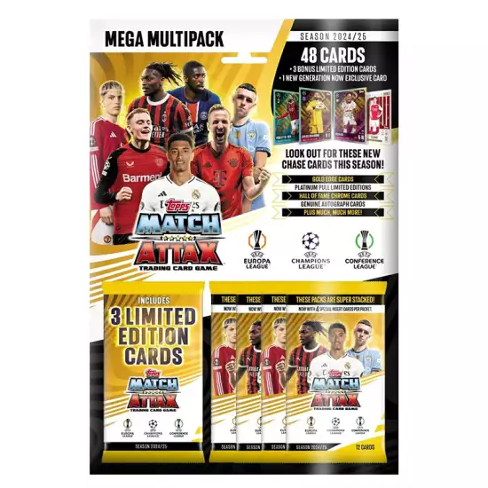 Topps Match Attax 24/25 Mega Multipack - Includes 48 Match Attax Cards, 3 Random LE's and a Generation Now LE Topps Match Attax 24/25 Mega Multipack - Includes 48 Match Attax Cards, 3 Random LE's and a Generation Now LE