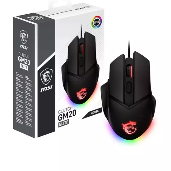MSI Clutch Gm20 Elite Ergonomic Gaming MousEUsb, RGB Mystic Light, Optical Sensor Paw 3309 6400 Dpi, Switch Up To 20 ml Click, Variable Weight System Black, S12-0401870-C54 MSI Clutch Gm20 Elite Ergonomic Gaming MousEUsb, RGB Mystic Light, Optical Sensor Paw 3309 6400 Dpi, Switch Up To 20 ml Click, Variable Weight System Black, S12-0401870-C54