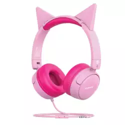 Promate Kids Headphones, HD Stereo On-Ear Wired Headset with Safe Volume Limited 85dB to 95dB, Detachable Cat Ears, AUX Share-Port, Foldable Headband and Built-In Mic for iPhone 13, Jewel