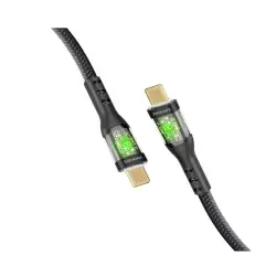 Promate USB-C™ to USB-C™ Cable, Premium 60W Power Delivery Cable with Transparent Shells, 480Mbps Data Sync and 120cm Nylon Braided Cord, TransLine-CC.Black