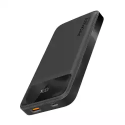 Promate Power Bank, Universal 10000mAh Ultra-Slim Portable Charger with 20W USB-C Power Delivery Port, QC 3.0 18W Port, Built-In Kickstand, LCD Screen and Over-Heating Protection, Torq-10 Black