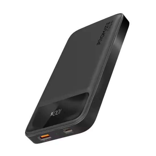 Promate Power Bank, Universal 10000mAh Ultra-Slim Portable Charger with 20W USB-C Power Delivery Port, QC 3.0 18W Port, Built-In Kickstand, LCD Screen and Over-Heating Protection, Torq-10 Black Promate Power Bank, Universal 10000mAh Ultra-Slim Portable Charger with 20W USB-C Power Delivery Port, QC 3.0 18W Port, Built-In Kickstand, LCD Screen and Over-Heating Protection, Torq-10 Black