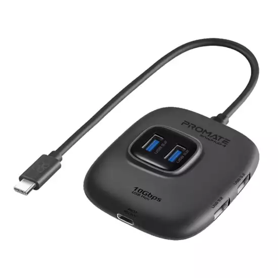 Promate usb-c hub, 5-in-1 type-c sync/charge adapter with usb-a adapter, 100w usb-c power delivery port, 10gbps 4 usb 3.2 ports, and compact design for macbook pro, samsung chromebook plus, snaphub-4 Promate usb-c hub, 5-in-1 type-c sync/charge adapter with usb-a adapter, 100w usb-c power delivery port, 10gbps 4 usb 3.2 ports, and compact design for macbook pro, samsung chromebook plus, snaphub-4