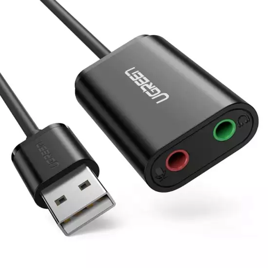 UGREEN External Sound Card 3.5mm to USB Audio Adapter Sound Card Mic USB Adapter usb to 3.5mm 2 in 1 Jack adapter Compatible with Windows, Mac OS, Linux,Android,PC, Laptop, Desktop, Switch,PS5 - Black (30724) - ( Open Sealed )