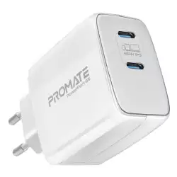 Promate 65W USB-C Power Delivery GaN Charger, Universal Powerful GaN Tech Fast Charger with 2 Type-C Port, Adaptive Charging and Over-Charging Protection for USB-C Powered Devices, POWERPORT-65.EU-WT Promate 65W USB-C Power Delivery GaN Charger, Universal Powerful GaN Tech Fast Charger with 2 Type-C Port, Adaptive Charging and Over-Charging Protection for USB-C Powered Devices, POWERPORT-65.EU-WT