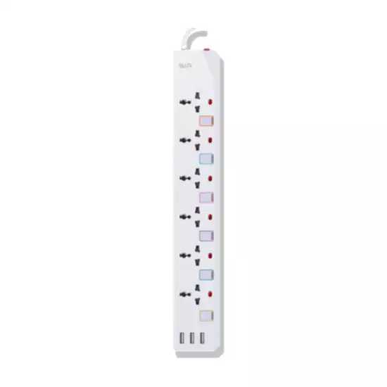 SIA ENDURING GEN1 POWER STRIP 2m copper 6 Ways + 3 USB - White (SI-PS003W)