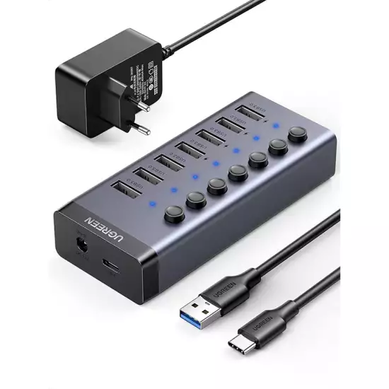 UGREEN USB-C to 7-Port USB-A 3.0 Hub DC 12V EU (90307/CM481) UGREEN USB-C to 7-Port USB-A 3.0 Hub DC 12V EU (90307/CM481)