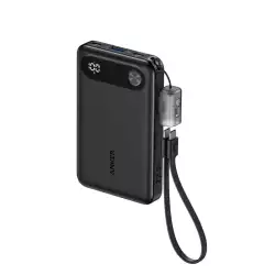 Anker Power Bank, 10,000mAh Portable Charger with Built-in USB-C Cable and Lanyard, 22.5W Max Output with 2 USB-C and 1 USB-A Port, Battery Pack for iPhone 15/14, Galaxy S23, iPad, AirPods, and More (A1257H11)