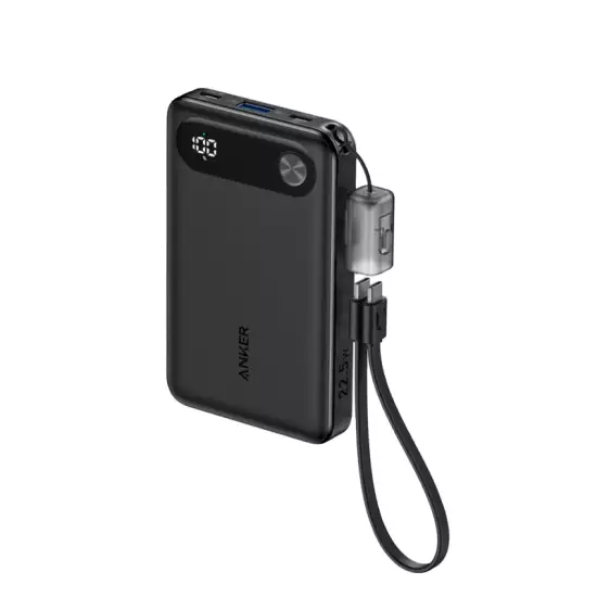 Anker Power Bank, 10,000mAh Portable Charger with Built-in USB-C Cable and Lanyard, 22.5W Max Output with 2 USB-C and 1 USB-A Port, Battery Pack for iPhone 15/14, Galaxy S23, iPad, AirPods, and More (A1257H11)