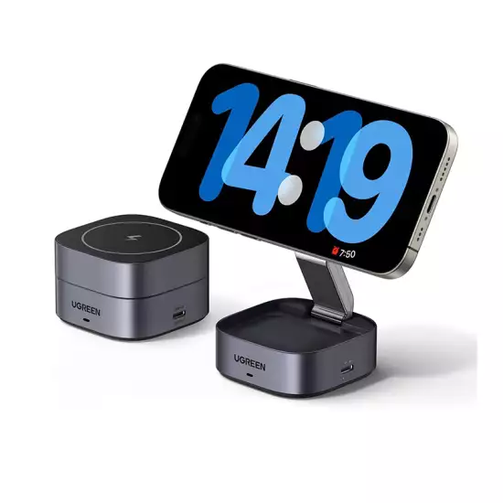 UGREEN Foldable 2-in-1 Wireless Charging Station for Apple Magsafe Charger iPhone, Fast Magnetic Wireless Charger Stand for iPhone 15 14 13 12 Series, AirPods, Apple Watch - With 1M USB C Cable Model:W526 P/N: 35278 UGREEN Foldable 2-in-1 Wireless Charging Station for Apple Magsafe Charger iPhone, Fast Magnetic Wireless Charger Stand for iPhone 15 14 13 12 Series, AirPods, Apple Watch - With 1M USB C Cable Model:W526 P/N: 35278
