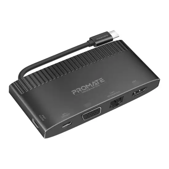 Promate USB-CHub, 6-in-1 Type-CSync/Charge Adapter with 4K HDMI, 1080p VGA, 1000Mbps LAN, 100W USB-CPower Delivery, 5Gbps USB 3.0 and USB-CPorts for MacBook Pro, iPad Air, Galaxy S22, MediaHub-C6 Promate USB-CHub, 6-in-1 Type-CSync/Charge Adapter with 4K HDMI, 1080p VGA, 1000Mbps LAN, 100W USB-CPower Delivery, 5Gbps USB 3.0 and USB-CPorts for MacBook Pro, iPad Air, Galaxy S22, MediaHub-C6