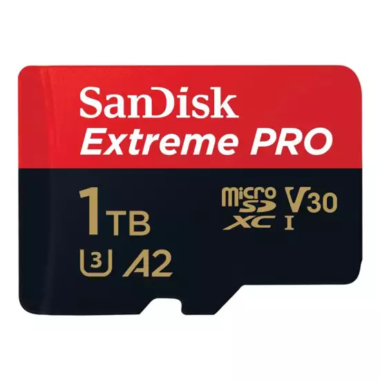 SanDisk 1TB Extreme Pro microSD UHS I Card for 4K Video on Smartphones, Action Cams & Drones 200MB/s Read, 140MB/s Write, SDSQXCD 1T00 GN6MA, Red/Black SanDisk 1TB Extreme Pro microSD UHS I Card for 4K Video on Smartphones, Action Cams & Drones 200MB/s Read, 140MB/s Write, SDSQXCD 1T00 GN6MA, Red/Black