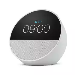 Echo Spot (2024 release), Smart alarm clock with vibrant sound + Alexa, Glacier White