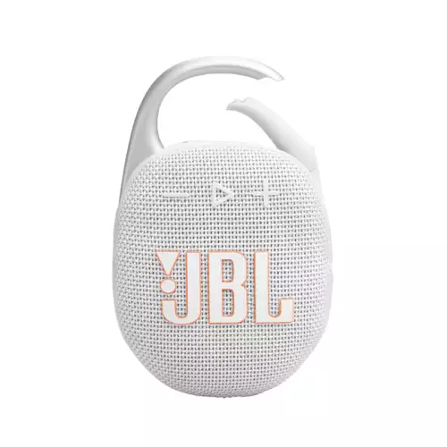 JBL Clip 5 - Ultra-Portable, Waterproof and Dustproof Bluetooth Speaker, Integrated Carabiner, Up to 12 Hours of Play, Made in Part with Recycled Materials (White)