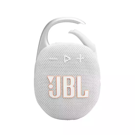 JBL Clip 5 - Ultra-Portable, Waterproof and Dustproof Bluetooth Speaker, Integrated Carabiner, Up to 12 Hours of Play, Made in Part with Recycled Materials (White) JBL Clip 5 - Ultra-Portable, Waterproof and Dustproof Bluetooth Speaker, Integrated Carabiner, Up to 12 Hours of Play, Made in Part with Recycled Materials (White)