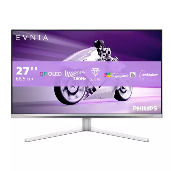 PHILIPS Evnia 27M2N8500 26.5 inch QHD OLED Gaming Monitor — 360 Hz, 0.03 ms, HDR400, FreeSync. Prem., G-Sync comp. (2560x1440, 2x HDMI 2.1, 1x DP 1.4, USB Hub) white PHILIPS Evnia 27M2N8500 26.5 inch QHD OLED Gaming Monitor — 360 Hz, 0.03 ms, HDR400, FreeSync. Prem., G-Sync comp. (2560x1440, 2x HDMI 2.1, 1x DP 1.4, USB Hub) white
