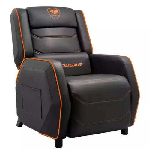 Cougar Ranger S Gaming Sofa, Side Storage Pocket, Breathable PVC Leather, Headrest Lumbar Pillow, Adjustable Design, Up to 160Kg Weight Capcity, Black/Orange | 3MRGSORB.0001