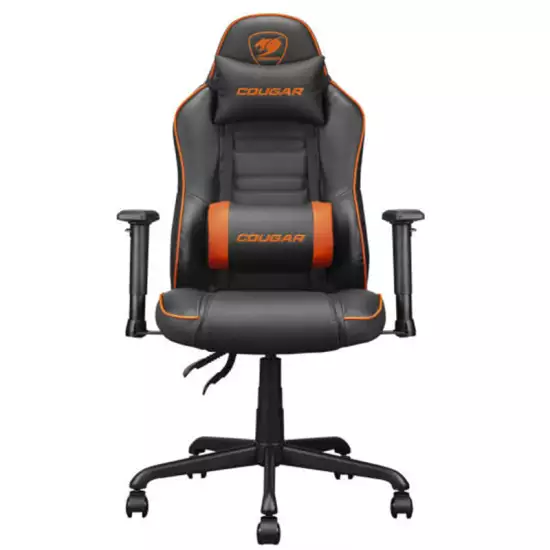 COUGAR Fusion S Ergonomic Gaming Chair, PVC Faux Leather, Metal 5-Star Base,  Built-in 3D Curved Lumbar Support, Adjustable Armrest, Class 4 Gas Lift Cylinder, 120 kg, Orange/Black | 3MFSLORB.0001