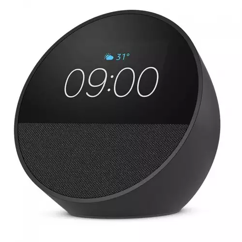 Echo Spot (2024 release), Smart alarm clock with vibrant sound + Alexa, Black