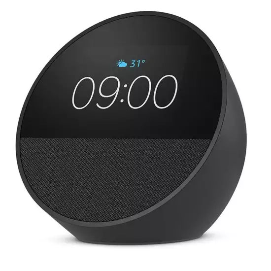 Echo Spot (2024 release), Smart alarm clock with vibrant sound + Alexa, Black