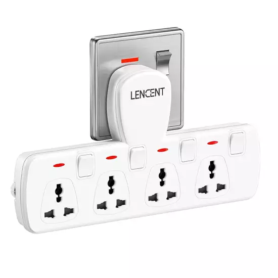 LENCENT Multi Plug Extension Socket 4 Way Electrical Outlet Extender Wall Charger