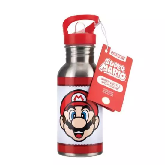 Paladone Super Mario Metal Water Bottle with Straw Paladone Super Mario Metal Water Bottle with Straw